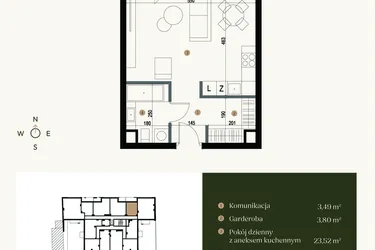 Rzut - Mieszkanie na sprzedaż 1 pokój o powierzchni 35,03 m² - numer M2.05 w Verde Casa
