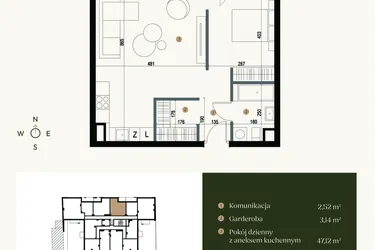 Rzut - Mieszkanie na sprzedaż 1 pokój o powierzchni 57 m² - numer M2.04 w Verde Casa