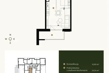 Rzut - Mieszkanie na sprzedaż 1 pokój o powierzchni 46,91 m² - numer M1.12 w Verde Casa