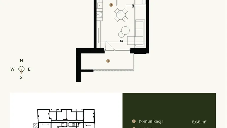 Rzut - Mieszkanie na sprzedaż 1 pokój o powierzchni 46,91 m² - numer M1.12 w Verde Casa