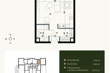 Rzut - Mieszkanie na sprzedaż 1 pokój o powierzchni 35,03 m² - numer M1.05 w Verde Casa