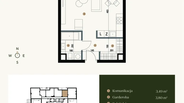 Rzut - Mieszkanie na sprzedaż 1 pokój o powierzchni 35,03 m² - numer M1.05 w Verde Casa