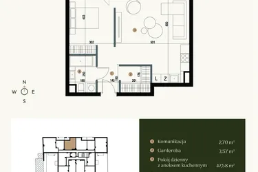Rzut - Mieszkanie na sprzedaż 1 pokój o powierzchni 58,07 m² - numer M1.03 w Verde Casa
