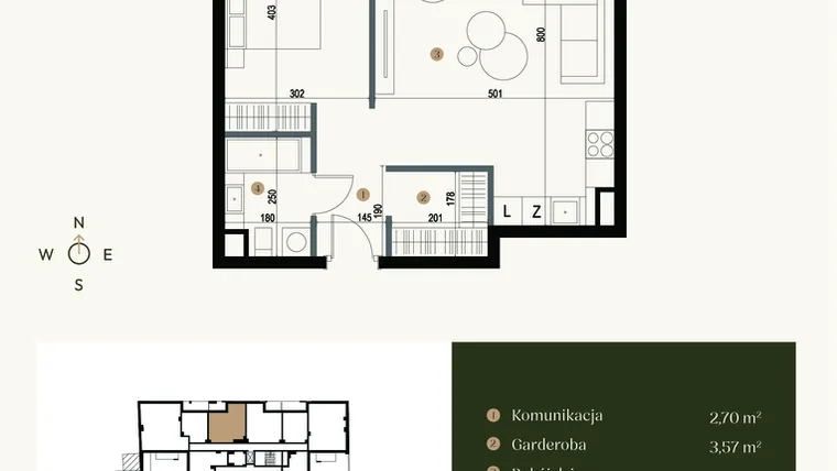 Rzut - Mieszkanie na sprzedaż 1 pokój o powierzchni 58,07 m² - numer M1.03 w Verde Casa