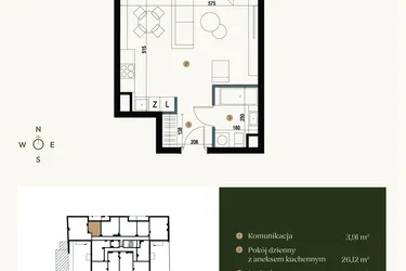 Rzut - Mieszkanie na sprzedaż 1 pokój o powierzchni 34,25 m² - numer M1.02 w Verde Casa