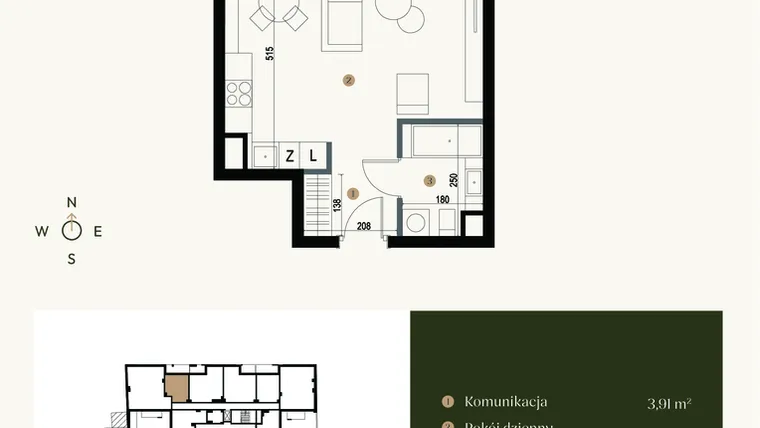 Rzut - Mieszkanie na sprzedaż 1 pokój o powierzchni 34,25 m² - numer M1.02 w Verde Casa