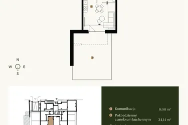 Rzut - Mieszkanie na sprzedaż 1 pokój o powierzchni 46,91 m² - numer M0.08 w Verde Casa