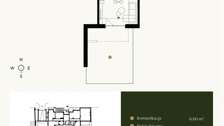 Rzut - Mieszkanie na sprzedaż 1 pokój o powierzchni 46,91 m² - numer M0.08 w Verde Casa