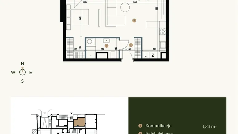 Rzut - Mieszkanie na sprzedaż 1 pokój o powierzchni 51,74 m² - numer M0.01 w Verde Casa