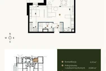 Rzut - Mieszkanie na sprzedaż 1 pokój o powierzchni 51,74 m² - numer M0.01 w Verde Casa