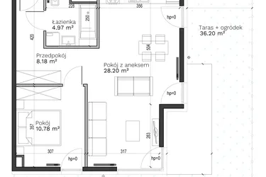 Rzut - Mieszkanie na sprzedaż 2 pokoje o powierzchni 52,13 m² - numer C-2 w Destino