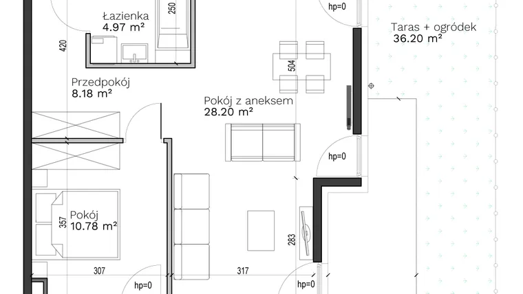 Rzut - Mieszkanie na sprzedaż 2 pokoje o powierzchni 52,13 m² - numer C-2 w Destino