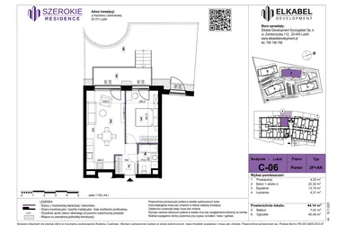 Rzut - Mieszkanie na sprzedaż 2 pokoje o powierzchni 44,14 m² - numer C-06 w Szerokie Residence
