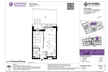 Rzut - Mieszkanie na sprzedaż 2 pokoje o powierzchni 46,86 m² - numer C-08 w Szerokie Residence