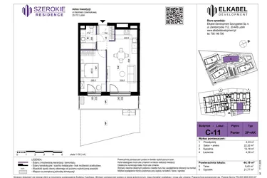 Rzut - Mieszkanie na sprzedaż 2 pokoje o powierzchni 44,19 m² - numer C-11 w Szerokie Residence