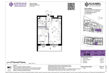 Rzut - Mieszkanie na sprzedaż 2 pokoje o powierzchni 44,21 m² - numer D-06 w Szerokie Residence