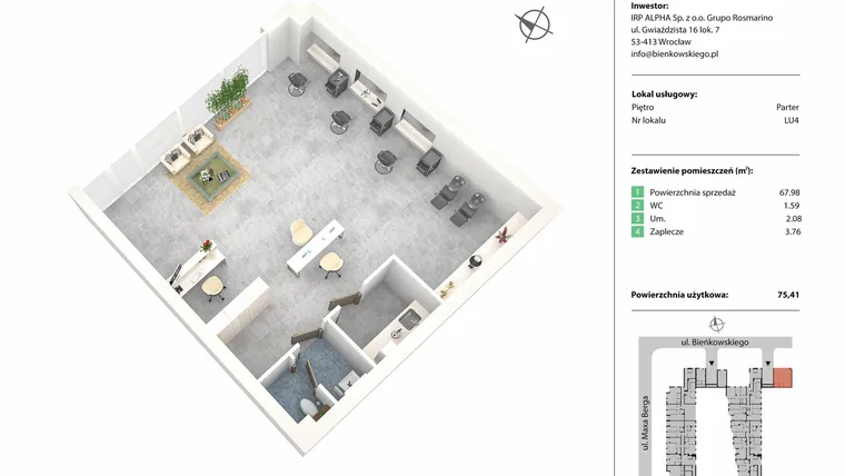 Rzut - Lokal użytkowy na sprzedaż 1 pokój o powierzchni 79,25 m² - numer LU4 w Nowe Żerniki Bieńkowskiego etap II