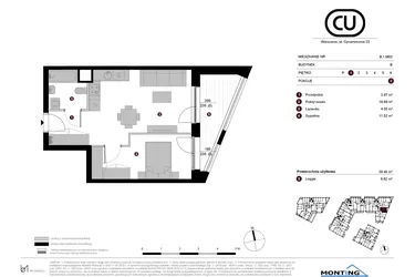Rzut - Mieszkanie na sprzedaż 2 pokoje o powierzchni 39,4 m² - numer B.1.M03 w Cynamonowa Ursynów