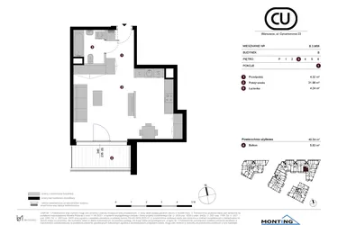 Rzut - Mieszkanie na sprzedaż 1 pokój o powierzchni 40,54 m² - numer B.3.M06 w Cynamonowa Ursynów