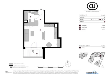 Rzut - Mieszkanie na sprzedaż 1 pokój o powierzchni 40,54 m² - numer B.4.M05 w Cynamonowa Ursynów