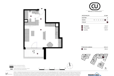 Rzut - Mieszkanie na sprzedaż 1 pokój o powierzchni 40,54 m² - numer B.5.M04 w Cynamonowa Ursynów