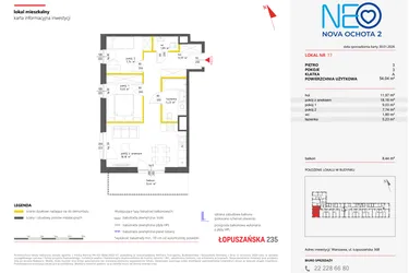 Rzut - Mieszkanie na sprzedaż 3 pokoje o powierzchni 53,98 m² - numer 17 w Neo Nova Ochota 2