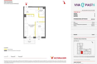 Rzut - Mieszkanie na sprzedaż 2 pokoje o powierzchni 44,67 m² - numer 125 w Viva Piast 6