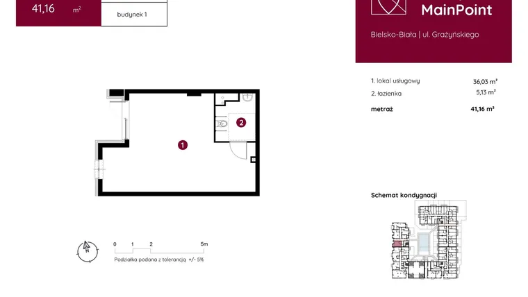 Rzut - Lokal użytkowy na sprzedaż 1 pokój o powierzchni 40,88 m² - numer 1.D.0.LU.01 w Murapol MainPoint