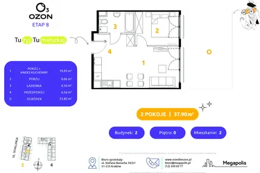 Rzut - Mieszkanie na sprzedaż 2 pokoje o powierzchni 37,9 m² - numer 2.2 w Osiedle Ozon etap VIII