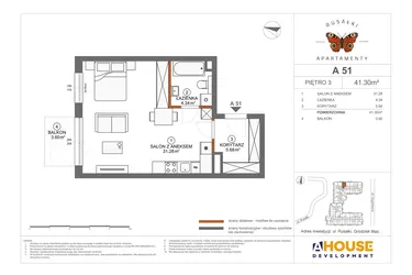 Rzut - Mieszkanie na sprzedaż 1 pokój o powierzchni 41,3 m² - numer A51 w Apartamenty Rusałki
