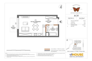 Rzut - Mieszkanie na sprzedaż 1 pokój o powierzchni 34,2 m² - numer A31 w Apartamenty Rusałki