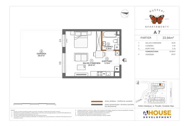 Rzut - Mieszkanie na sprzedaż 1 pokój o powierzchni 33,94 m² - numer A7 w Apartamenty Rusałki