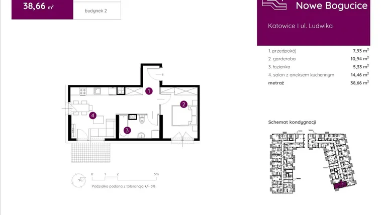 Rzut - Mieszkanie na sprzedaż 1 pokój o powierzchni 38,66 m² - numer 2.B.0.09 w Murapol Nowe Bogucice