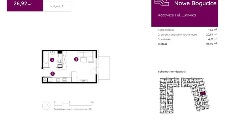 Rzut - Mieszkanie na sprzedaż 1 pokój o powierzchni 26,92 m² - numer 2.B.1.05 w Murapol Nowe Bogucice