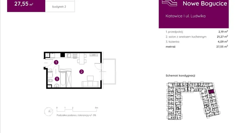 Rzut - Mieszkanie na sprzedaż 1 pokój o powierzchni 27,65 m² - numer 2.B.3.03 w Murapol Nowe Bogucice