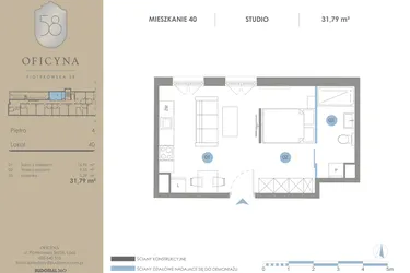 Rzut - Mieszkanie na sprzedaż 1 pokój o powierzchni 31,79 m² - numer 40 w Oficyna - mieszkania