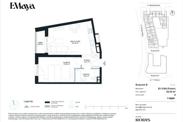 Rzut - Mieszkanie na sprzedaż 2 pokoje o powierzchni 43,7 m² - numer B1.0.M9 w EMaya