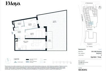 Rzut - Mieszkanie na sprzedaż 3 pokoje o powierzchni 64,29 m² - numer B1.0.M6 w EMaya