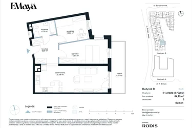 Rzut - Mieszkanie na sprzedaż 3 pokoje o powierzchni 64,29 m² - numer B1.2.M26 w EMaya
