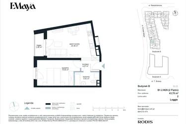 Rzut - Mieszkanie na sprzedaż 2 pokoje o powierzchni 43,7 m² - numer B1.2.M29 w EMaya