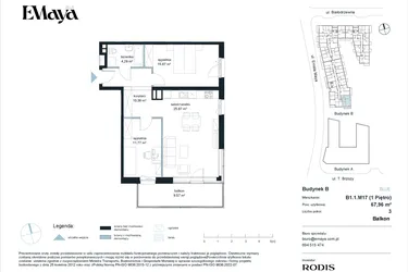 Rzut - Mieszkanie na sprzedaż 3 pokoje o powierzchni 67,96 m² - numer B1.1.M17 w EMaya