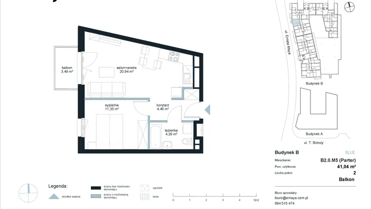 Rzut - Mieszkanie na sprzedaż 2 pokoje o powierzchni 41,04 m² - numer B2.0.M5 w EMaya