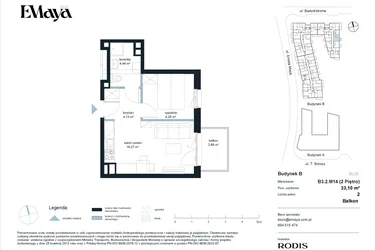 Rzut - Mieszkanie na sprzedaż 2 pokoje o powierzchni 33,1 m² - numer B3.2.M14 w EMaya