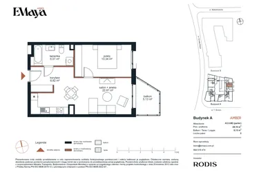 Rzut - Mieszkanie na sprzedaż 2 pokoje o powierzchni 49,1 m² - numer A2.0.M2 w EMaya