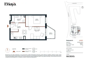 Rzut - Mieszkanie na sprzedaż 2 pokoje o powierzchni 48,99 m² - numer A2.0.M1 w EMaya