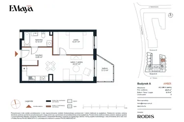 Rzut - Mieszkanie na sprzedaż 2 pokoje o powierzchni 49,27 m² - numer A2.1.M8 w EMaya
