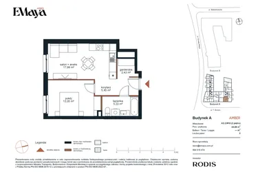 Rzut - Mieszkanie na sprzedaż 2 pokoje o powierzchni 44,09 m² - numer A2.2.M10 w EMaya