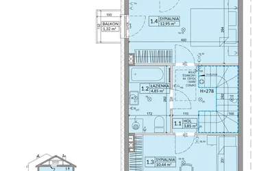 Rzut - Dom na sprzedaż 3 pokoje o powierzchni 68,42 m² - numer 26A w Osiedle Słoneczne etap III