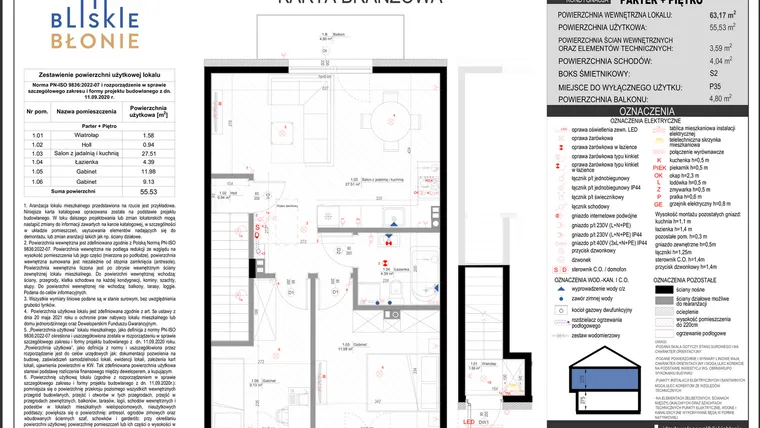Rzut - Mieszkanie na sprzedaż 3 pokoje o powierzchni 55,53 m² - numer A2-2 w Bliskie Błonie