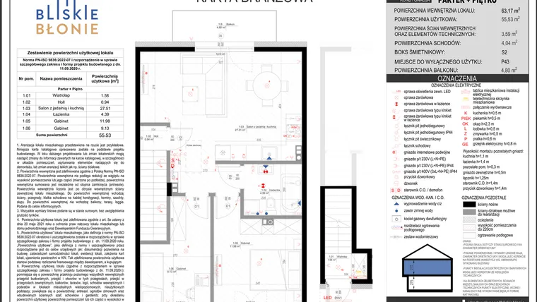 Rzut - Mieszkanie na sprzedaż 3 pokoje o powierzchni 55,53 m² - numer A6-2 w Bliskie Błonie